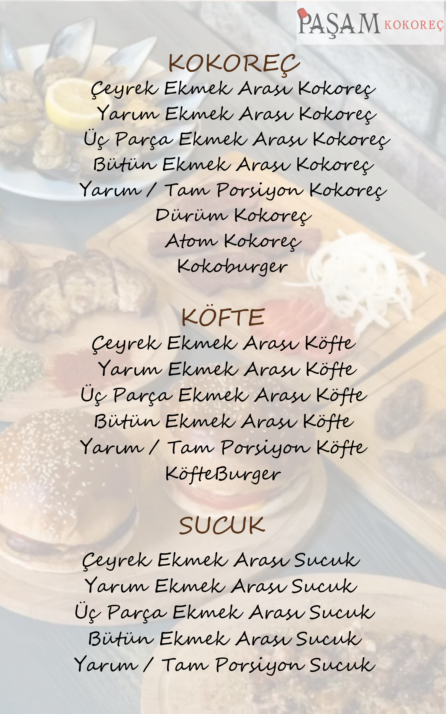 Paşam Kokoreç Menü